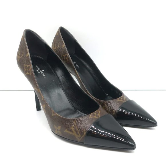 Louis Vuitton Fetish Cap Toe Pumps Brown Monogram Canvas & Black Patent Size 37